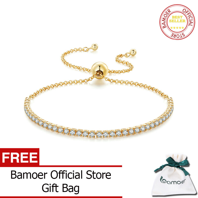 BAMOER Free Shpping 925 Sterling Silver Sparkling Strand Bracelet Women Link Tennis Bracelet Silver Jewelry SCB029