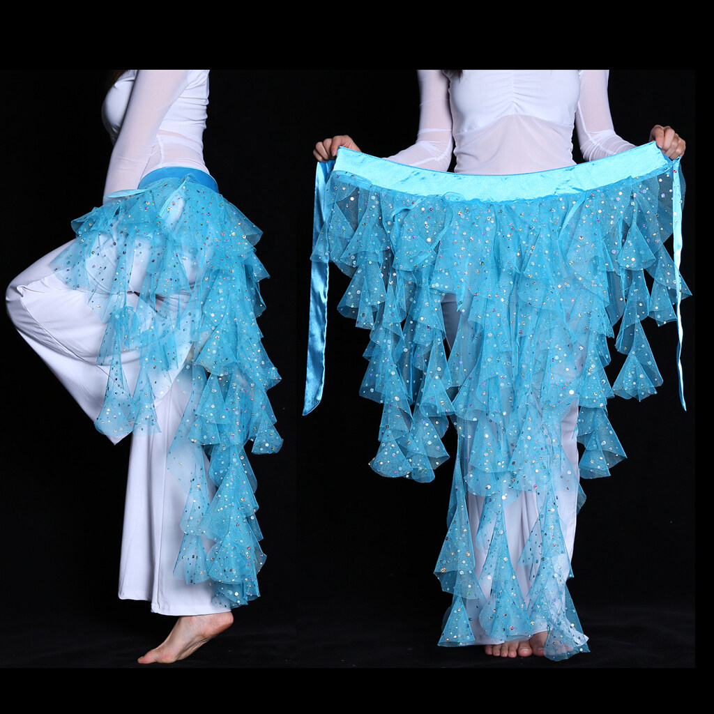 Miffer Foxtail Chiffon Sequins Belly Dance Hip Scarf Net Skirt Pole