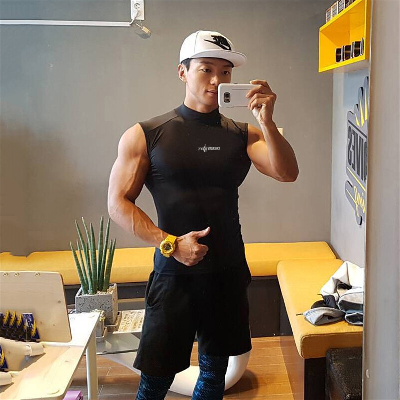 Running Vest Mens Compression Sleeveless Shirt Fitness Tight Tank Top Quick Dry Gym Clothing Bodybuilding Muscle Workout Singlet
