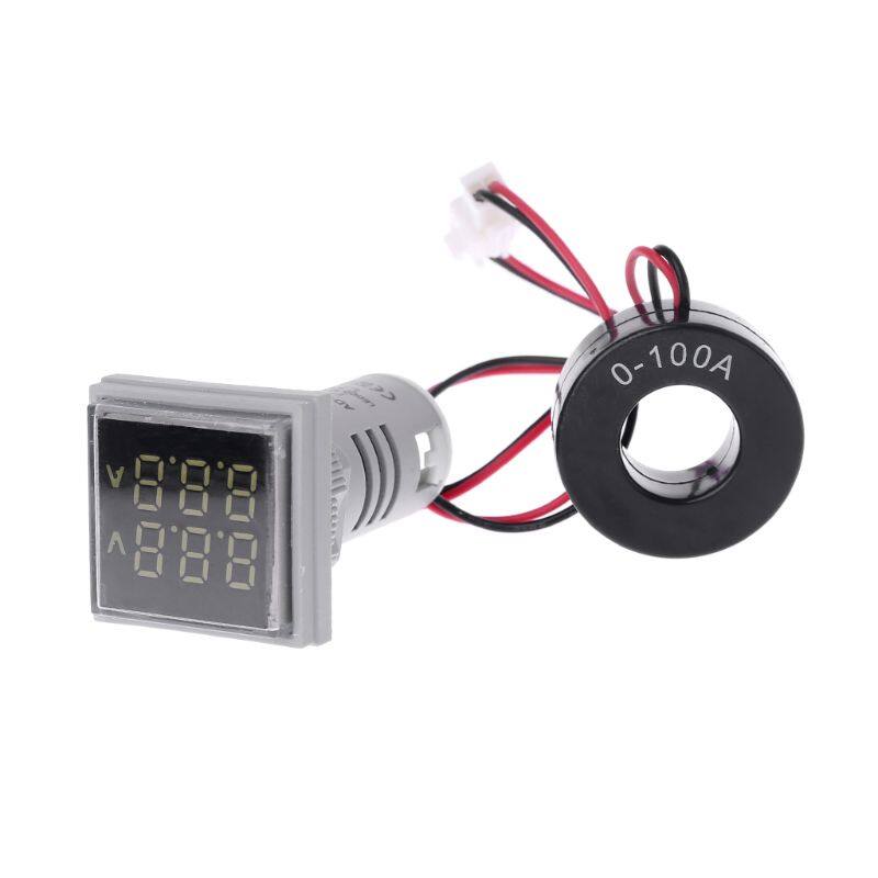 Square LED Digital Dual Display Voltmeter & Ammeter Voltage Gauge Current Meter AC 60-500V 0-100A