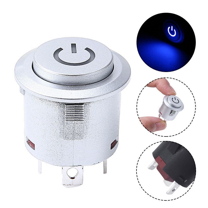 BOKALI 1 Cái 12V 22 Mét Xanh LED Autolock Power Button Push Button ON/Off Chuyển Latching