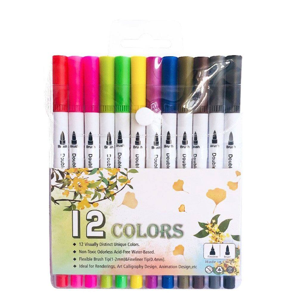 Mmluck 12/24/36/48 pcs diary drawing watercolor paint brush pen double-head gifts can change color water color pen art marker markers drawing set color marker pen
