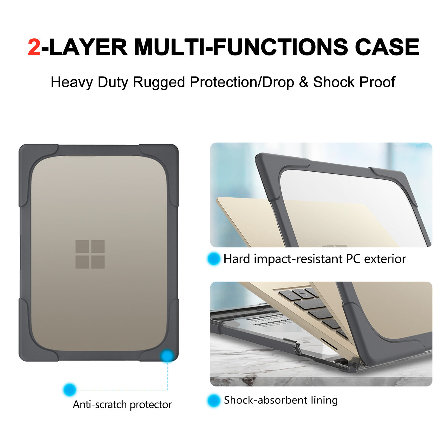 Transparent Heavy Duty Hard Shell Case for Microsoft Surface Laptop 4 / 3 15" with Metal Keyboard,Protective Cover with Kickstand for Surface Laptop 4 / 3 15 inch 2021
