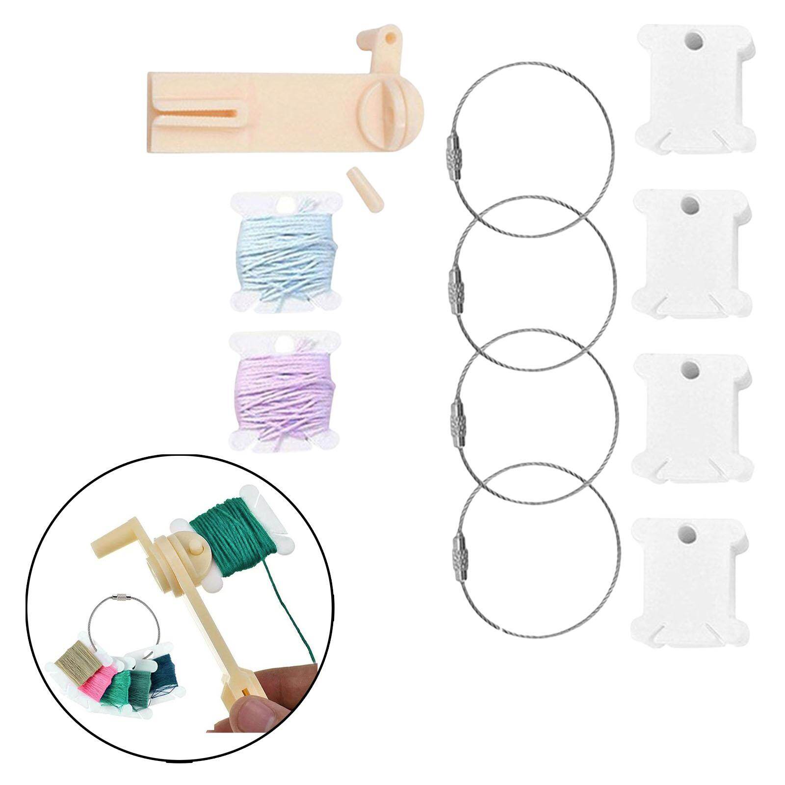 Blesiya 120x Plastic Floss Bobbins with Bobbin Winder Thread Cards for Cross Stitch