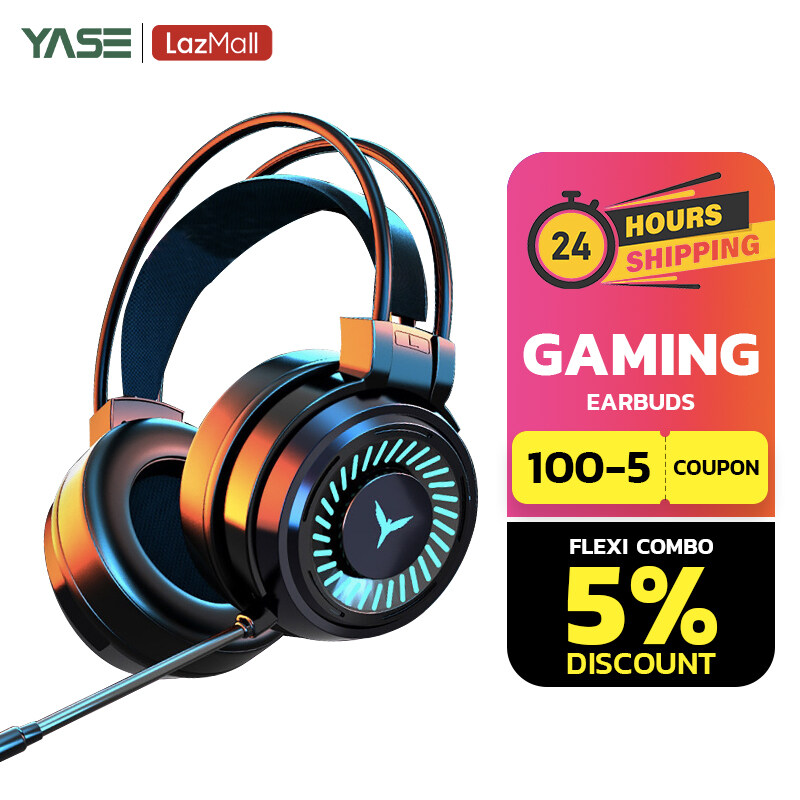 Gaming Headphone Headset Wired Earphone with Mic Colourful Light PC