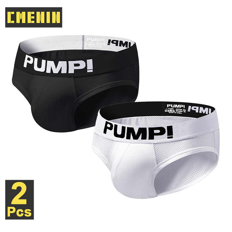 PUMP 2Pcs Mesh Low waist Bamboo Sexy Underwear Men Jockstrap Briefs Hot Sale Men Underpants Male Panties Splice Mens Innerwear H589