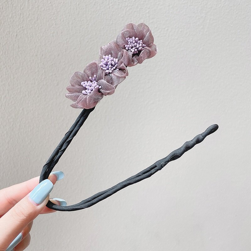 Korean Super Fairy Organza Flower Hair Clip Girl Sweet Temperament Lazy Braided Bun