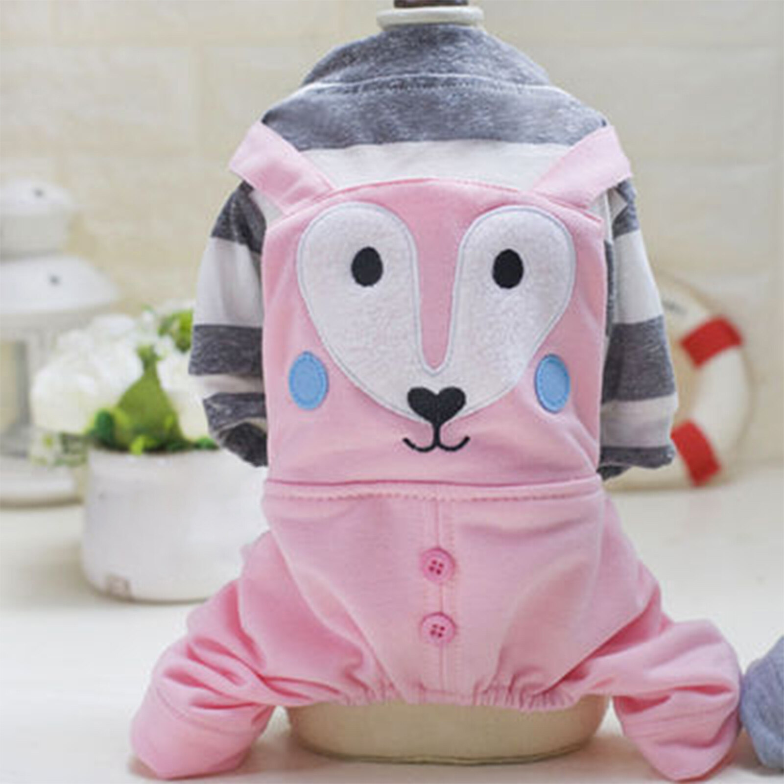 huanhuang® Spring Pet Cat Fox Pattern Button Stitching Suspenders Four-legged Dog Clothes