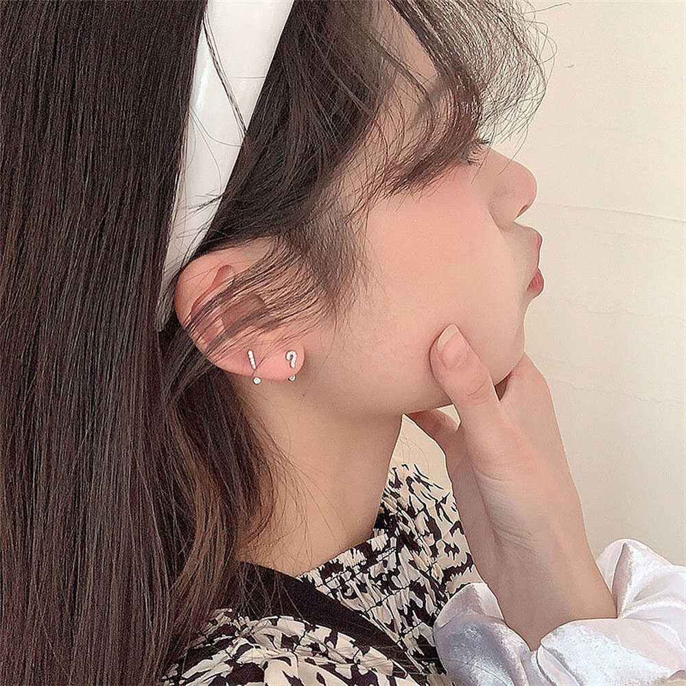 Silver Needle Creative Question Exclamation Mark Symbol Crystal Rhinestone Tiny Gift For Women Daily Jewelry Stud Earrings Ear Studs