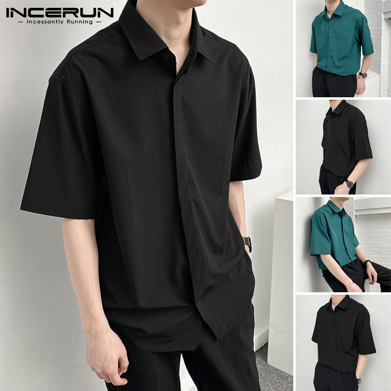 Beehoo INCERUN Men's Short Sleeve Casual Formal Smart Shirts Business Party Button Down Top Tee