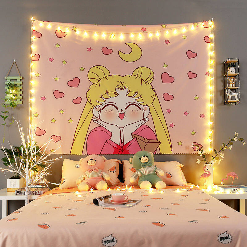 Wehome INS Tapestry Wall Hanging Polyester Tapiserya Cartoon Living Room Bedroom Dress Up Background Cloth (95*70cm)