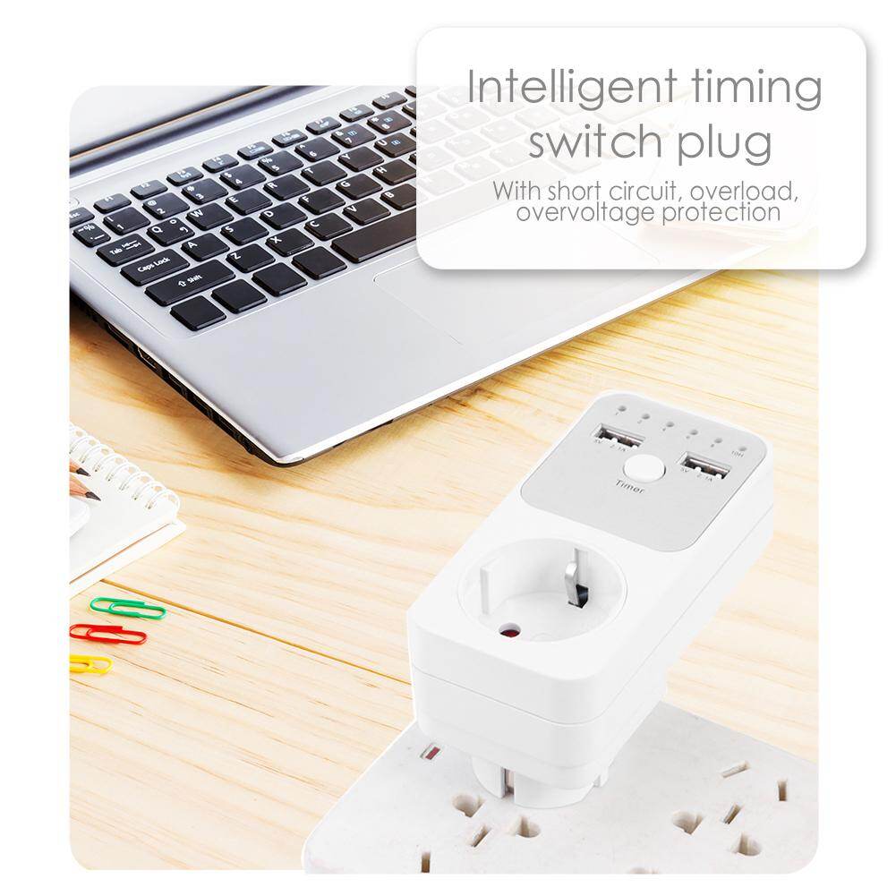 Dual USB EU Plug Timing Socket Timer Switch Countdown Outlet Controller