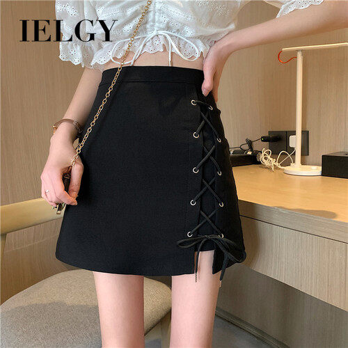 IELGY black cross straps irregular skirt female summer skirt bag hip high waist a-line skirt
