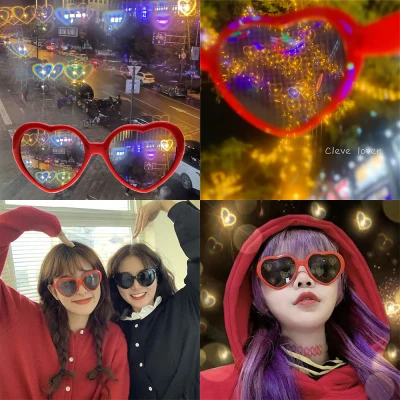 [YWYK] INS Fashion Heart-shaped Glasses Love Heart Effects Sunglasses Night Lights Change Love Heart Glasses Eyewear