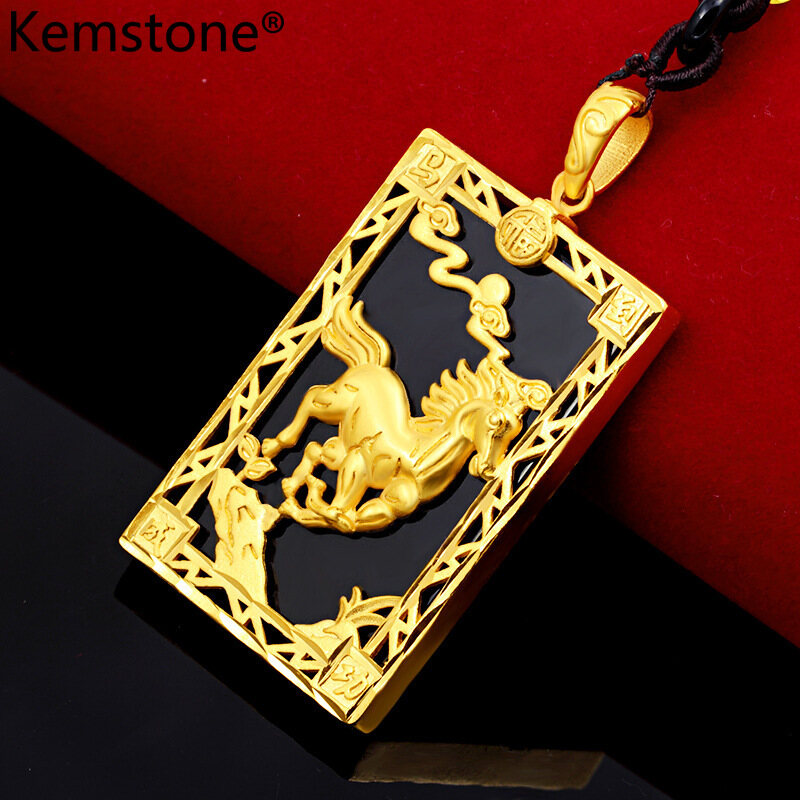 Kemstone Fashion 24K Gold Plated Horse Lucky Pendant Jewelry Gift for Men