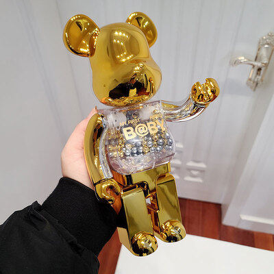 Bearbrick Black Gold Violent Bear Bearbrick Electroplated Gold And Silver Qianqiu Joint Ringing Gold Powder Doll 400%