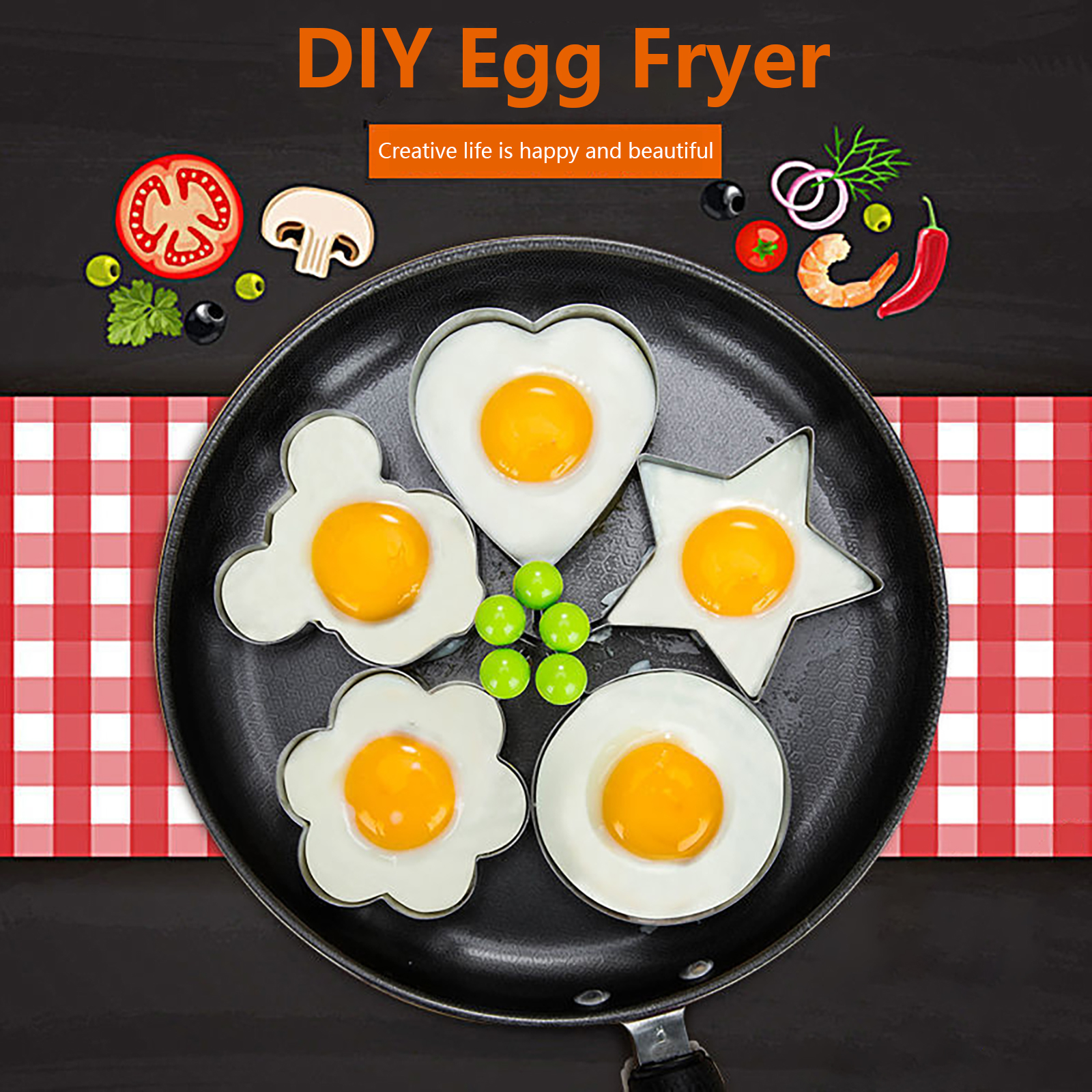 Jiam Stainless Steel 5pcs Fried Egg Pancake Omelette Mold Frying Egg Cooking Tools