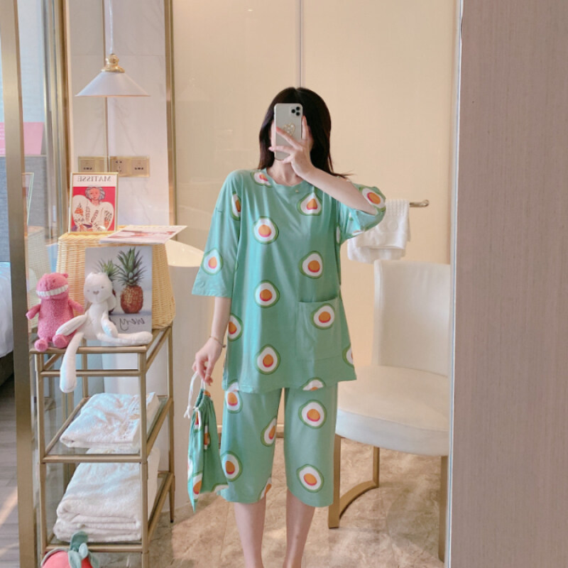 Nơi bán 2020 Bộ Đồ Ngủ Túi Xách Nữ Đồ Ngủ Phụ Nữ Ngắn-Tay Quần Lửng Mùa Hè Sữa Lụa Giản Dị Cỡ Lỡn Ngủ Nhà Dịch Vụ Phù Hợp Với
