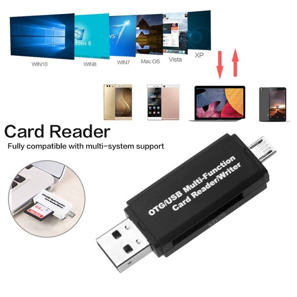 VAORLO SD/Micro SD Card Reader Writer USB 2.0 Memory Card Reader OTG Adapter Viewer Micro SD/TF Compact Flash Card Reader with 2 in 1 USB/Type C
