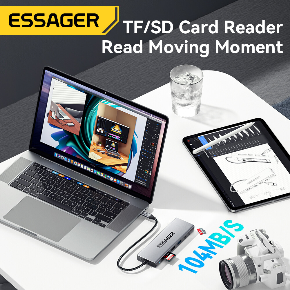 Essager Bộ chia USB Type-C Với Đĩa Chức Năng Lưu Trữ 8 Trong 1 USB C Để ổ SSD SATA HDD Máy Tính Xách Tay trạm dock PC Đối Với MacBook Pro Không Khí M1 M2
