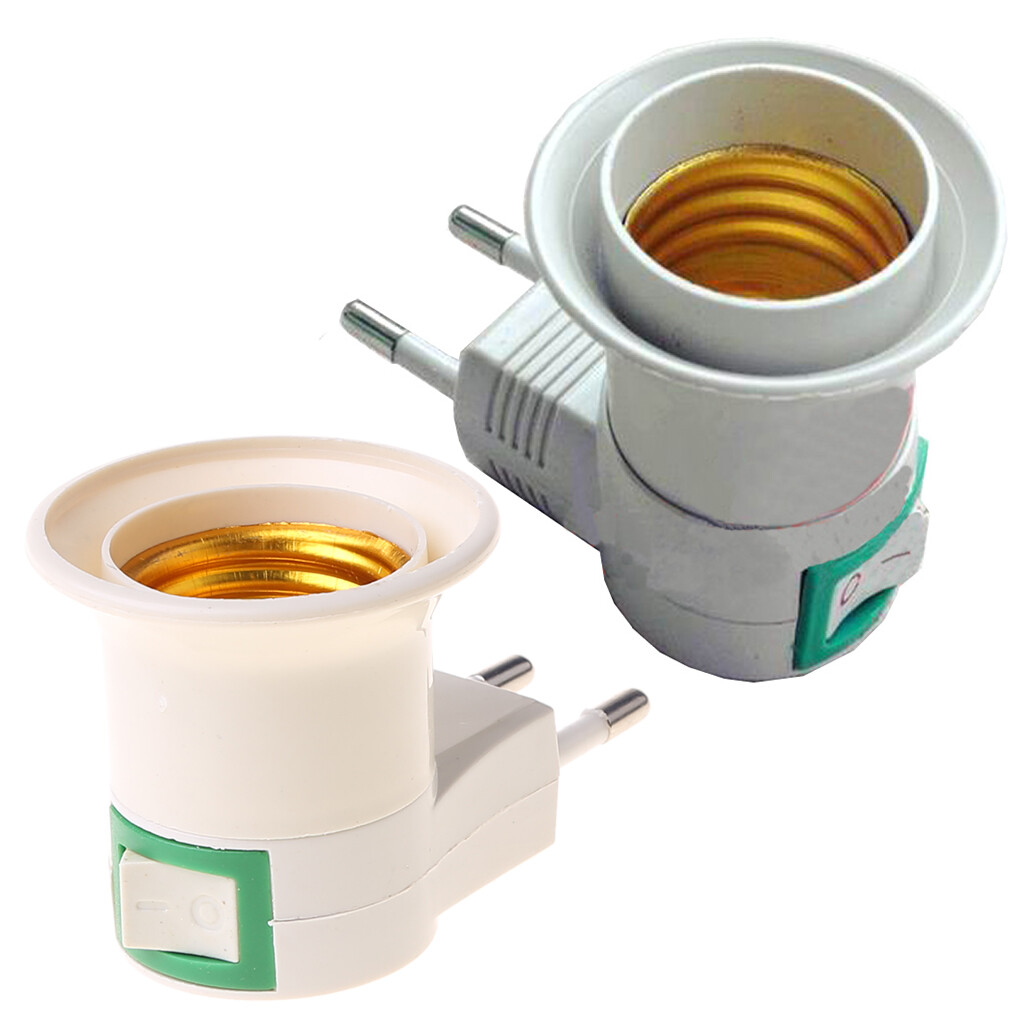 EU Plug E27 Screw Base Socket Extension Adapter Plug-in Light Socket with On/Off Switch 3-Prong Outlet to Light Socket