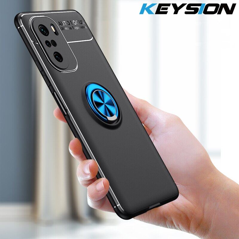 KEYSION Shockproof Phone Case For Redmi K40 K40 Pro 5G Silicone Metal Ring Stand Phone back cover for Xiaomi Redmi K40 Pro 4G