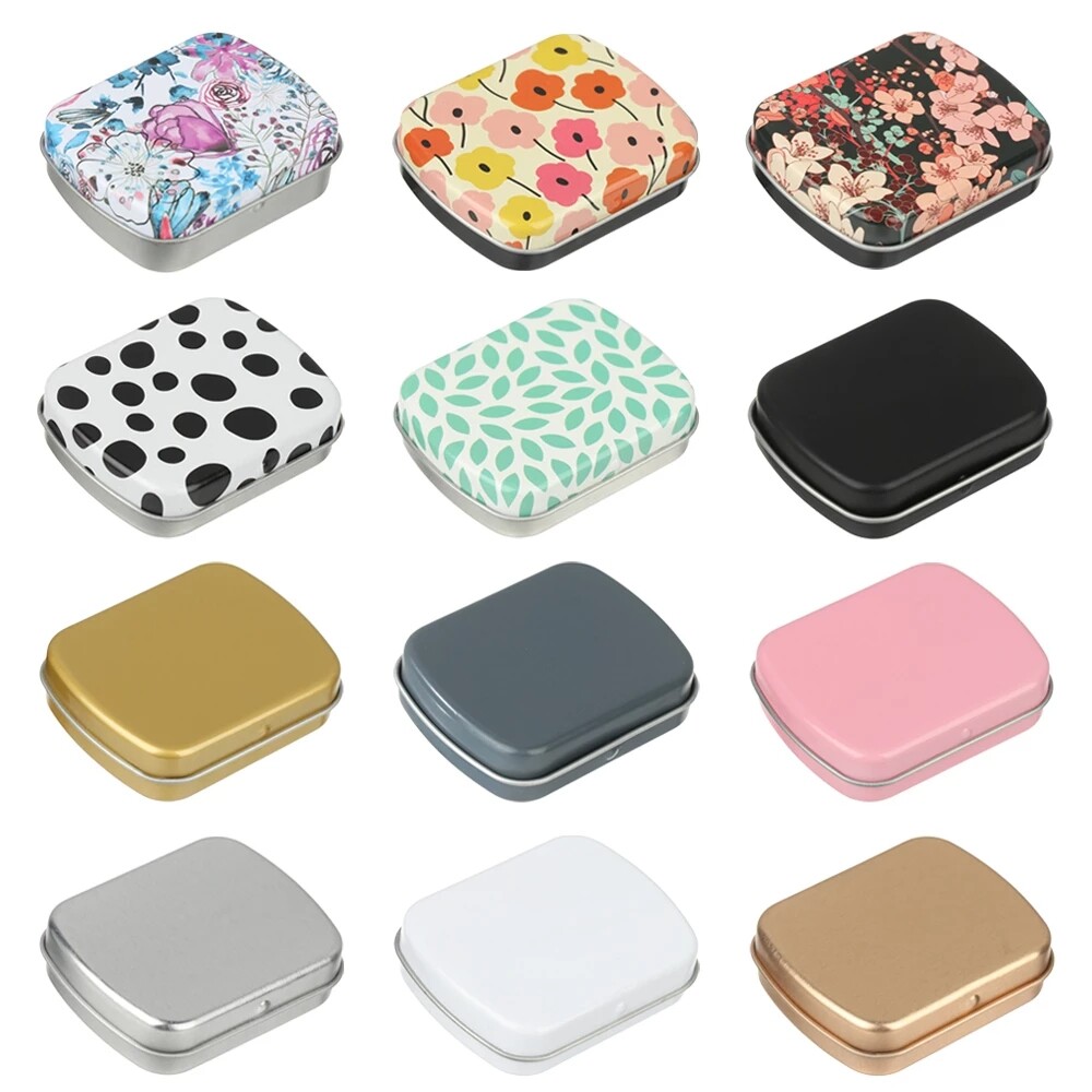 Mini Metal Hinged Tin Box with Lid Rectangular Container Portable Small Storage Container Kit Candy Pill Cases for Home Organizer