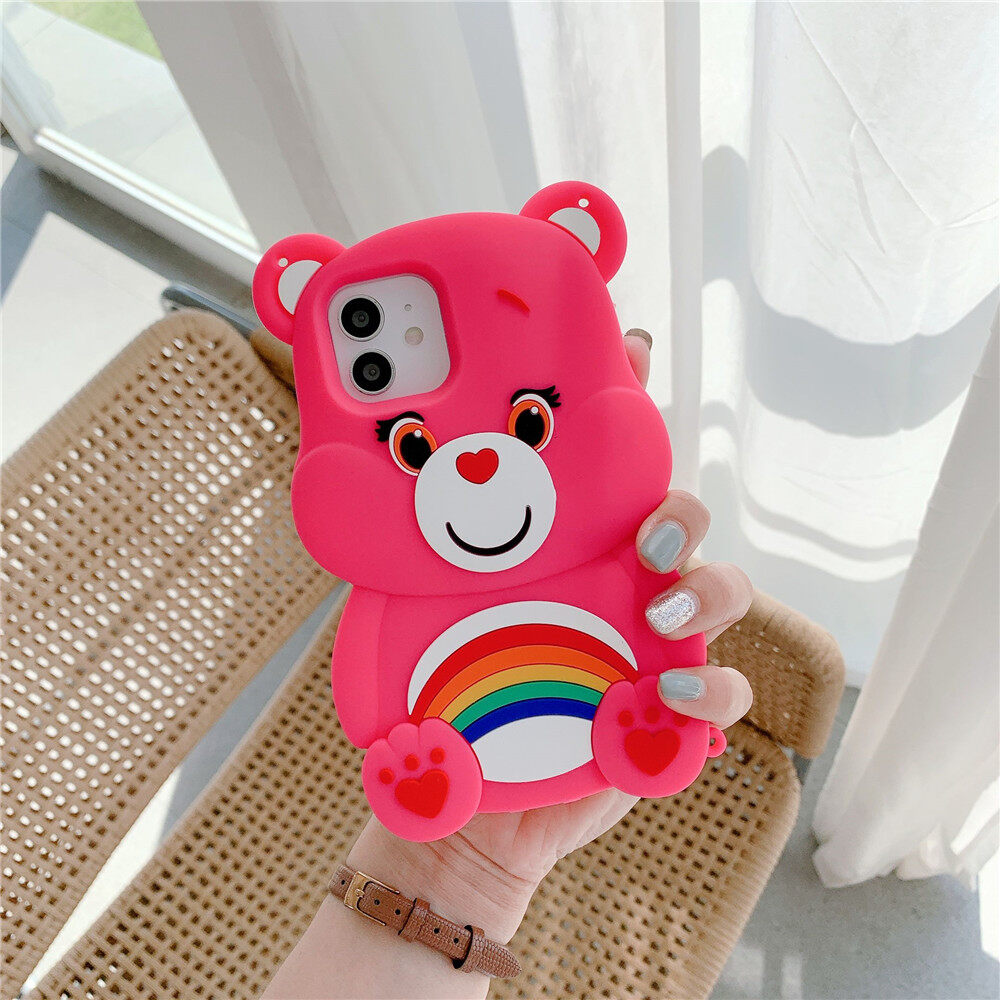 【Che Chở Toàn Bộ】đồ Chơi Giảm Căng Thẳng Giảm Căng Thẳng Ốp Silicon Đẩy, Ốp Lưng Dành Cho iPhone 11 12 Pro 6 6S Plus 7 8 Plus X XS XR XS Max 11 12 Mini Max Ốp Mềm Hình Gấu Cầu Vồng Dễ Thương