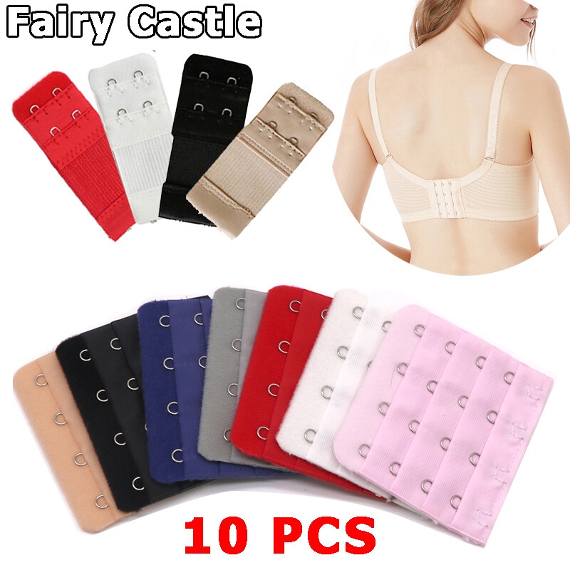 【Fairy Castle】 10 PCS 2/3/4 Móc Áo Ngực Mở Rộng Cho Phụ Nữ Của Áo Ngực Đàn Hồi Mở Rộng Dây Đeo Hook Clip Giãn Nở Có Thể Điều Chỉnh Vành Đai Khóa Phụ Kiện
