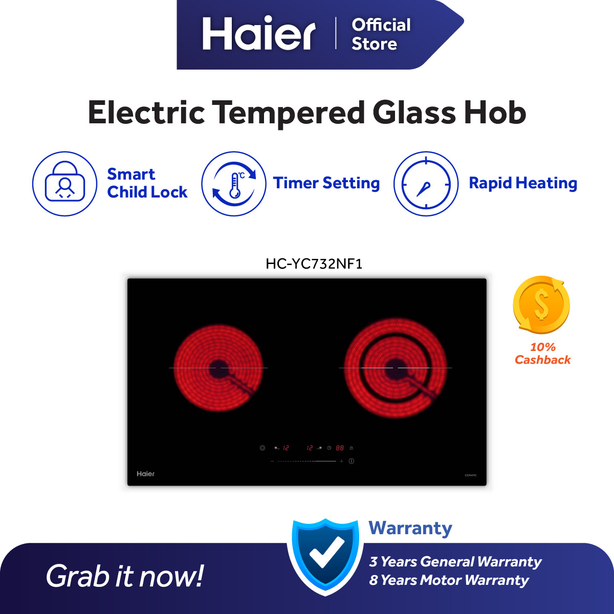 Haier Tempered Glass Electric Hob Child Lock HCYC732NF1 Lazada