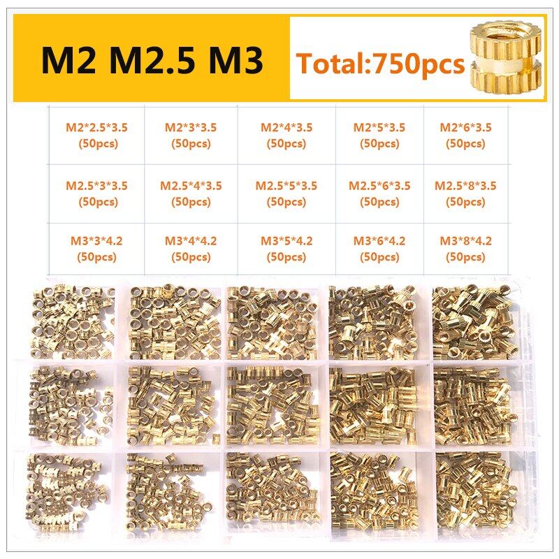 Insert m2 m3 m4 m5 m8 m10 brass knurled threaded insert nuts set injection molding embedded copper nut for 3d printing plastic