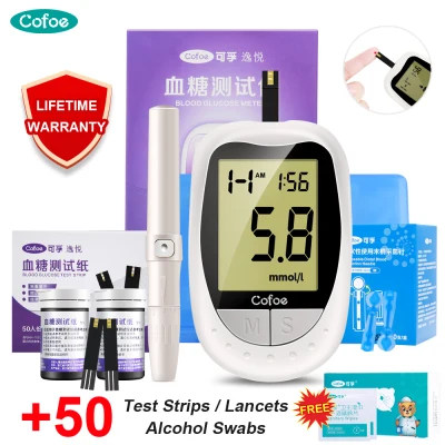 Cofoe YiYue Blood Glucose Monitor with 50pcs Test Strips 50pcs Needles Free 50pcs Alcohol Swabs Diabetes Glucometer Blood Sugar Test Kit