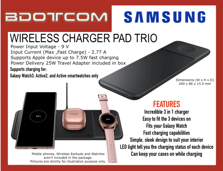 Original Samsung Wireless Charger Pad Trio Fast Wireless Charging For Samsung Galaxy Note Ultra 5g S Fe S Ultra S Galaxy Z Fold2 Z Flip Galaxy Watch3 Active2 Active Galaxy Buds Live