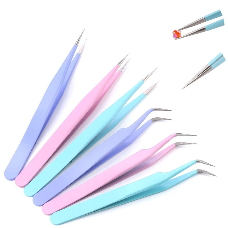 2pcs/set Macaron Color Tweezers Eyelashes Tweezer Tape Stickers Scrapbook Tools