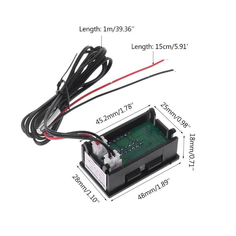 12V 24V Car Voltmeter with Cables LED Digital Display Voltmeter Panel Temperature Gauge Square-shaped Voltage Tester
