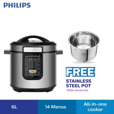 PHILIPS 6L All-In-One Cooker (Viva Collection) HD2137/62 - Slow cook, pressure cook, multi cook menus + [FREE Stainless Steel Pot]