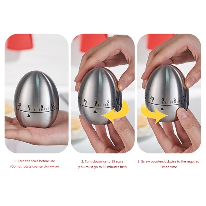 【Ready Stock】Stainless Steel Egg Shape Mechanical Kitchen Timer 60-Minute Wind Up Dial Rotating Countdown Egg Timer No Batteries