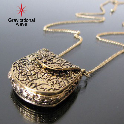 Gravitational wave Vintage Bag Shape Carved Bronze Locket Pendant Long Chain Sweater Necklace