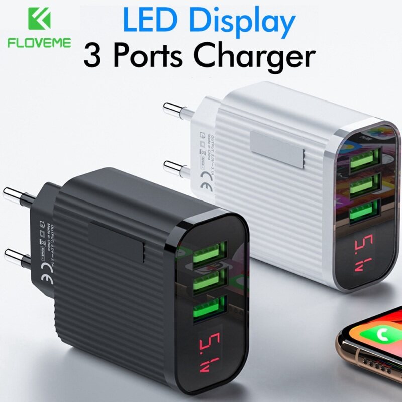 Giá Floveme 3A Châu Âu Màn Hình Hiển Thị Đèn LED Sạc Nhanh 3 Cổng Sạc Cho iPhone 11 XR XS Samsung Oppo Xiaomi Nhanh sạc