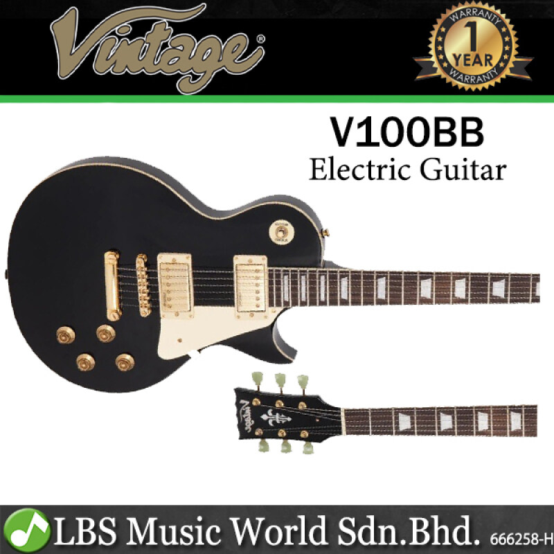 Vintage V100BB Reissued Series Mahagony Body HH Pickup Gold Hardware Electric Guitar Gloss Black (V100 BB) Malaysia