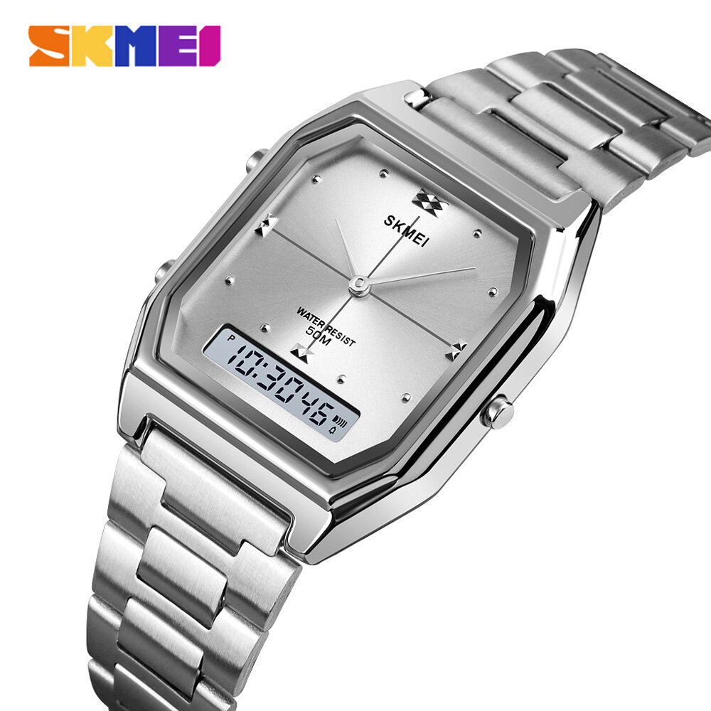 SKMEI Men Digital Watch Casual Fashion Dual Display Stainless Steel Waterproof Wrist Watch For Men Man 1612