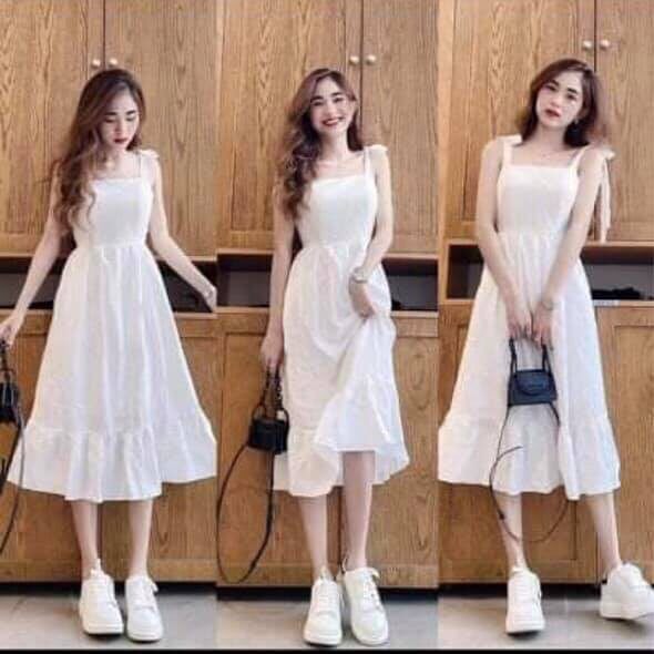 Váy Đầm Nữ Xinh 2 Dây Màu Trắng