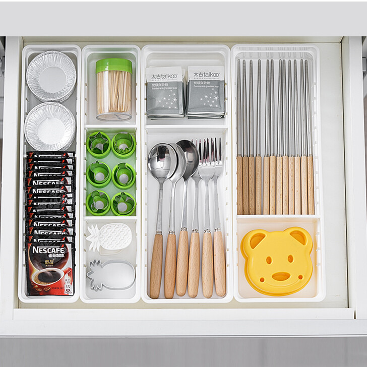 3PCS Adjustable Kitchen organizer Cutlery Drawer Organizer, Flatware Drawer Tray for Silverware, Serving Utensils, Multi-Purpose Storage for Kitchen, Office, Bathroom Supplies Kitchen Cutlery Partition Divider Cabinet Box Plastic Drawer Storage Organizer