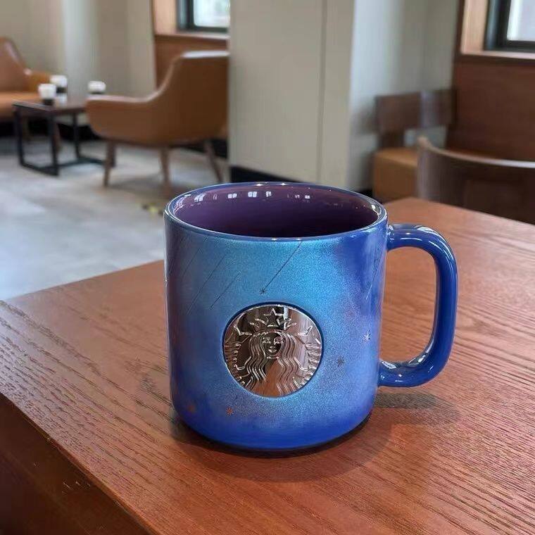 Starbuck Bronze Cup Blue Dream Starry Gradient Mug Creative Ceramic Coffee Cup Water Cup Limited Edition Starbuck Tumbler Starbuck Mug