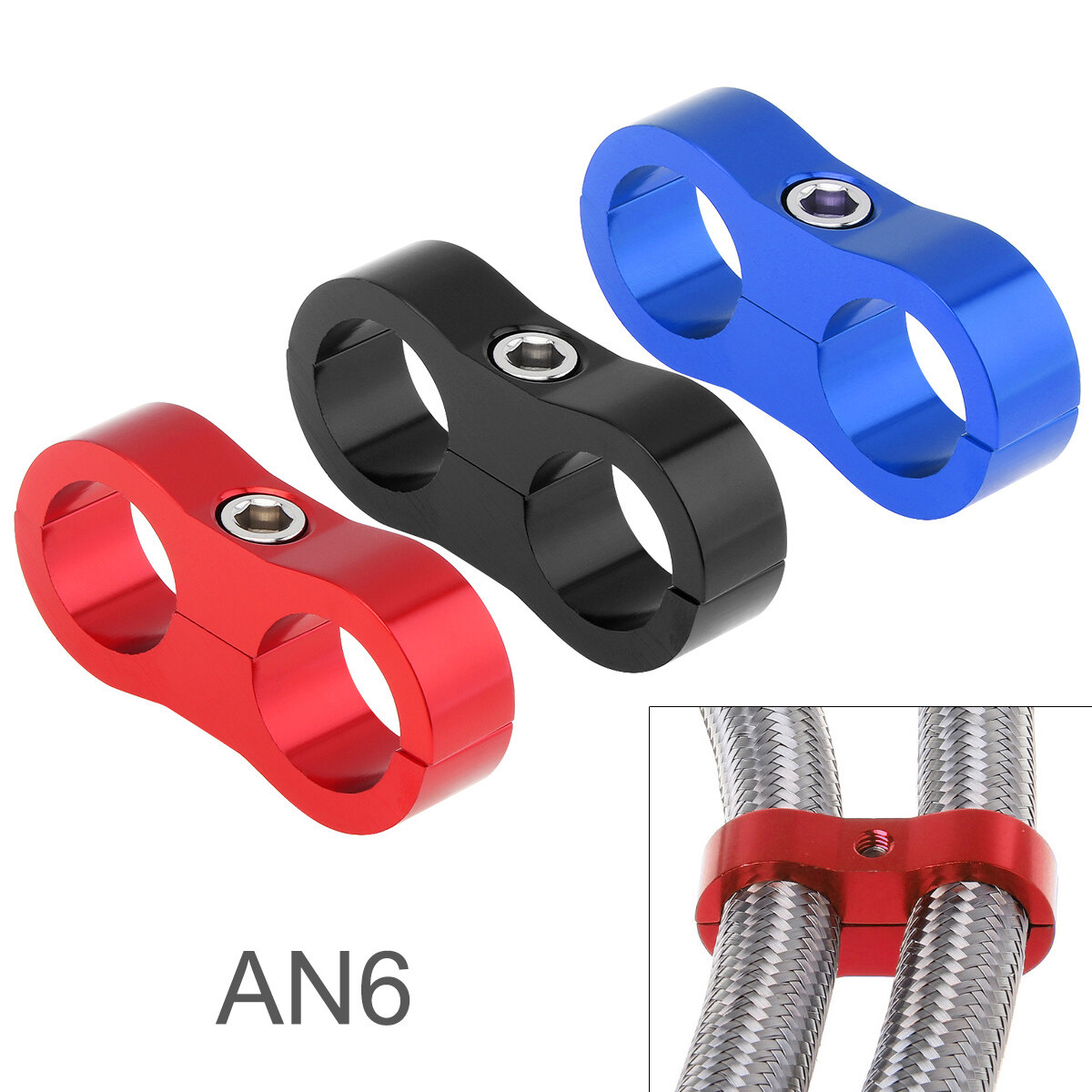 6AN Hose Separator Clamp Fuel line Mounting Clamp Aluminum Hose Fitting  Adapter for 3/8 Fuel Hose / Oil Line / Brake Line / Water Pipe and Gas Line