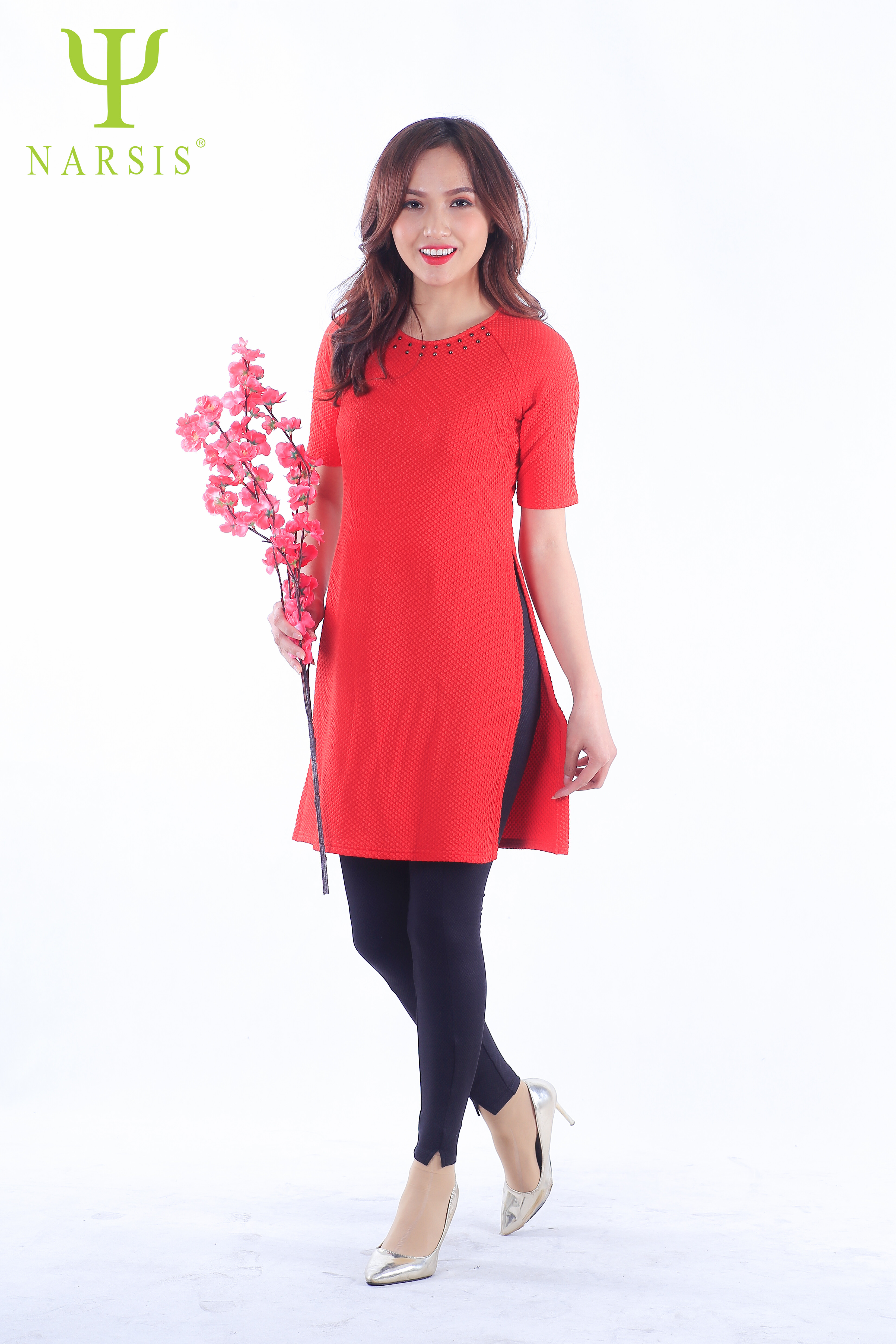 Áo dài cách tân Narsis L7091 màu đỏ