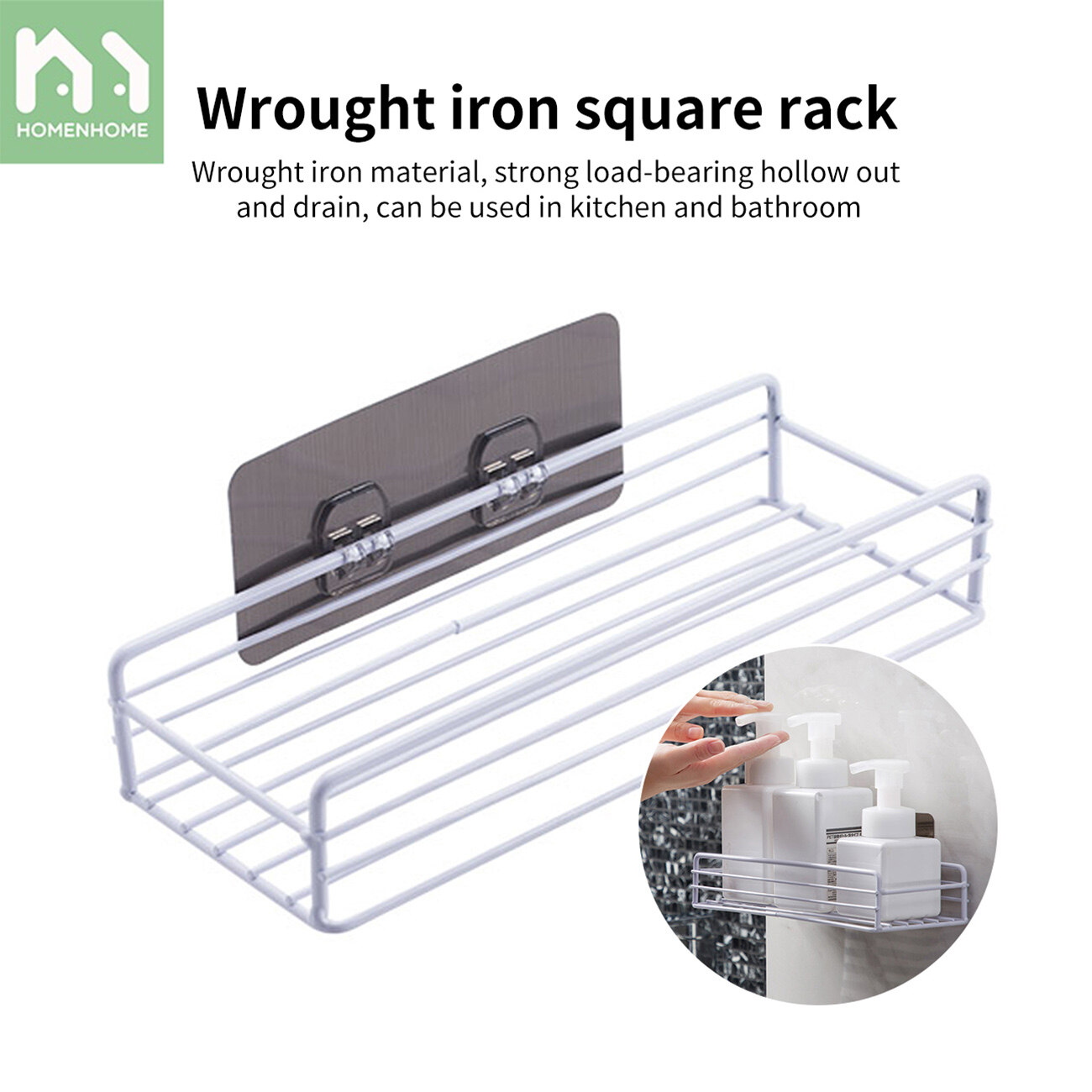 Homenhome Iron Wall Mounted Shelf Bathroom Kitchen Storage Rack Organizer