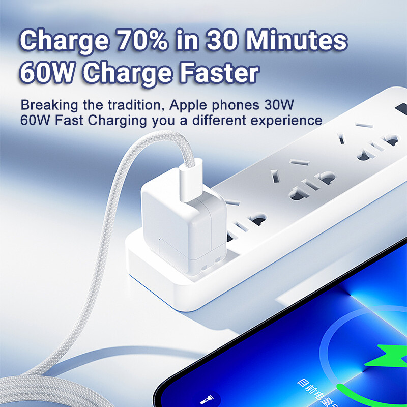DISOUR USB C Cable for iPhone 15 PD 60W Fast Charging Cable Type C Braided Fast Charging Cable for Xiaomi Huawei iPhone 15 Pro Max Support Data Transfer
