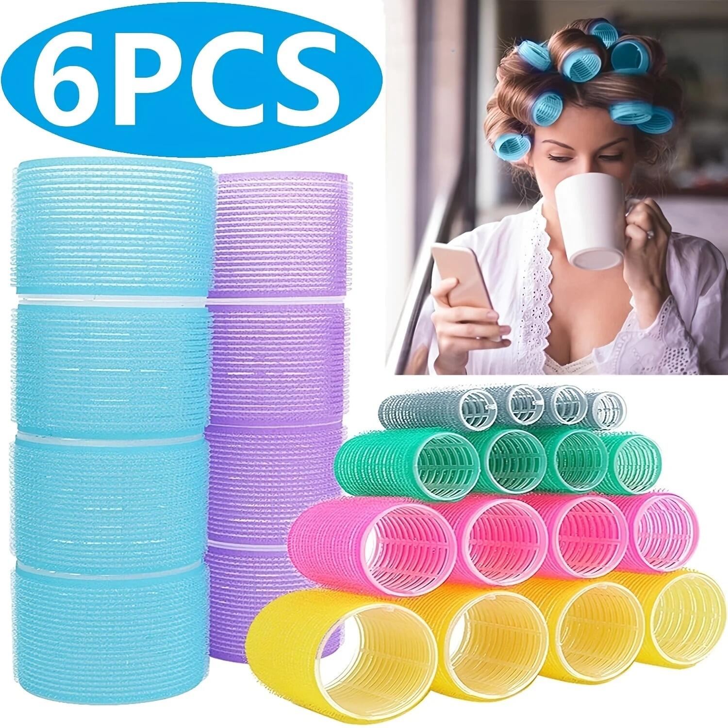 6 Pcs Random Color Self-Grip Hair Rollers Set Heatless Hair Curlers for Long Medium & Short Hair