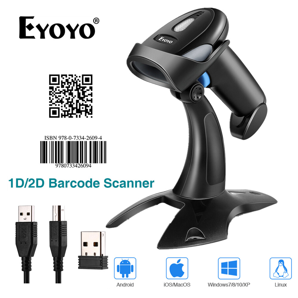 Eyoyo Wireless 1D 2D Barcode Scanner Rechargeable Scan for Inventory Management,Handheld Hand Scanner USB Bar Code/QR Code Reader 2.4G Wireless & USB Wired,Cordless 
